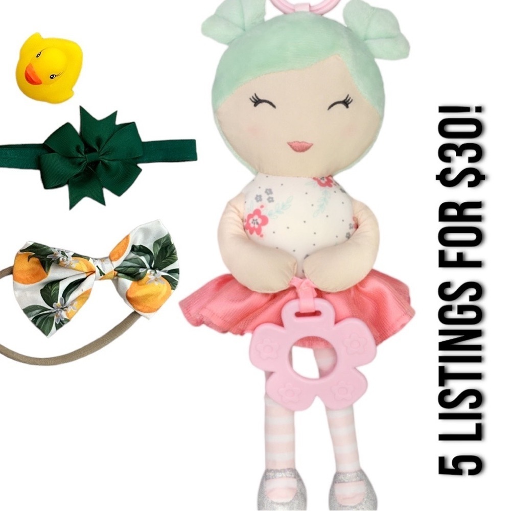 Baby girl Goldbug Plush Ballerina Doll 12" , headpieces, rubber ducky